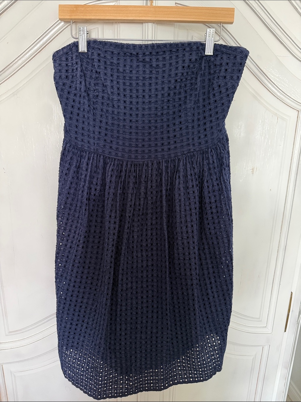 Old Navy Navy Blue Eyelet Strapless Dress Women’s Size 14 Coquette 100% Cotton